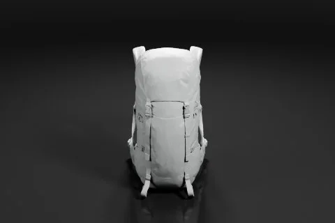 Black and white photograph of a backpack 3D model preview