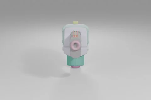 Small, square-shaped object with a green base and a pink top 3D model preview