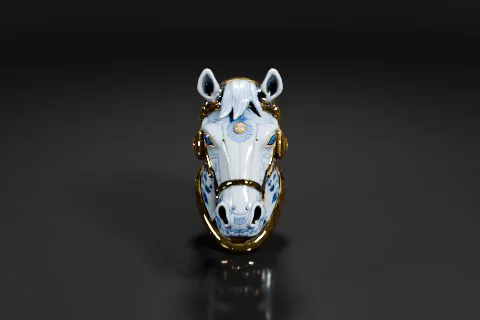 Close-up of a small figurine of a horse's head 3D model preview