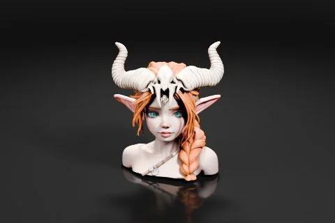 Bust of a female character with long orange hair and blue eyes 3D model preview