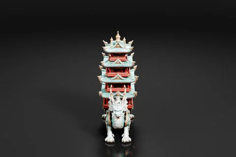 Photograph of a small figurine of a Chinese temple 3D model preview