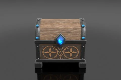 Small wooden chest with a metal frame 3D model preview