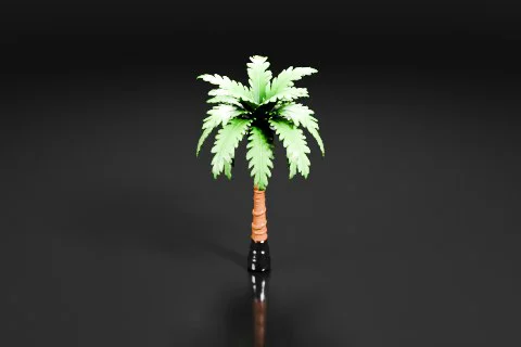 Stylized palm tree with broad green leaves and a segmented brown trunk stands 3D model preview