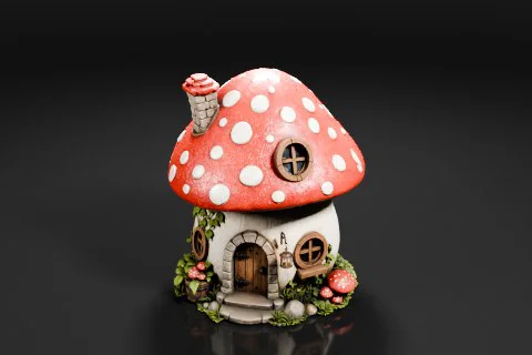 Small figurine of a mushroom house 3D model preview