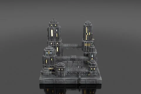 Modular sci-fi city block terrain kit tile 3D model preview