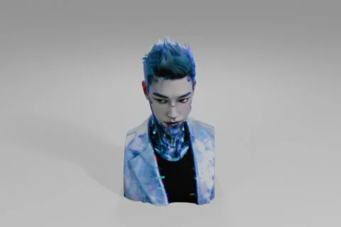 Digital portrait of a young man with blue hair 3D model preview
