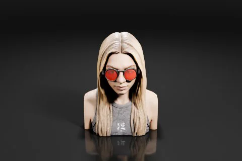 Bust of a woman with long blonde hair and red sunglasses 3D model preview