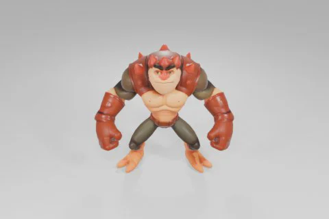 Muscular, cartoonish action figure with orange skin and lizard-like features 3D model preview