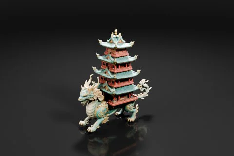 Miniature figurine of a Chinese pagoda 3D model preview