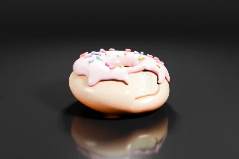 Close-up of a donut with pink icing and colorful sprinkles on top 3D model preview