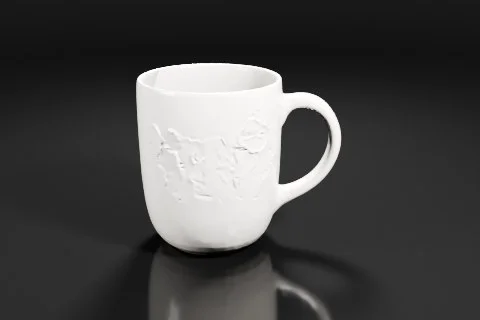 White ceramic mug with a handle on the right side 3D model preview