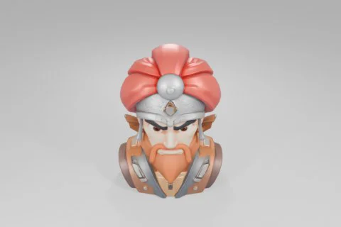 Stylized warrior character with a red turban, metal helmet, thick red beard 3D model preview