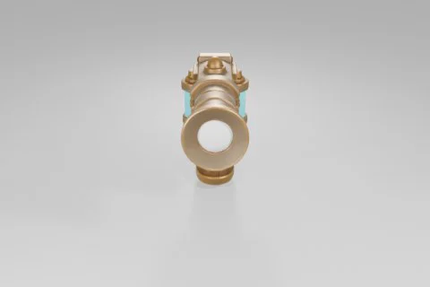 Steampunk-inspired pistol with brass gears, a wooden handle, and a blue 3D model preview