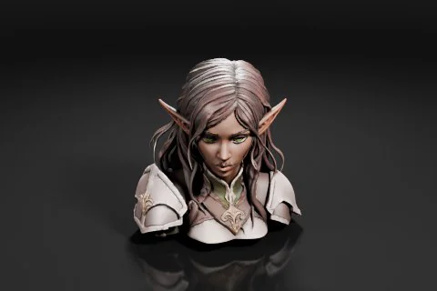 Bust of a female elf 3D model preview