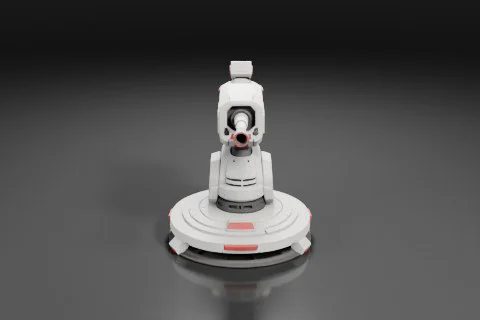 Small robot-like object with a white body and red accents 3D model preview