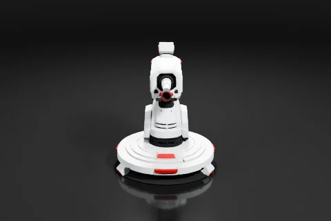 Robot-like object with a white body and red accents 3D model preview