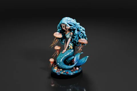 Figurine of a mermaid sitting on a rock 3D model preview