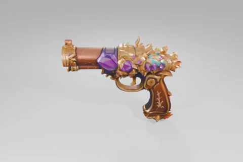 Small, ornate pistol with a gold finish 3D model preview
