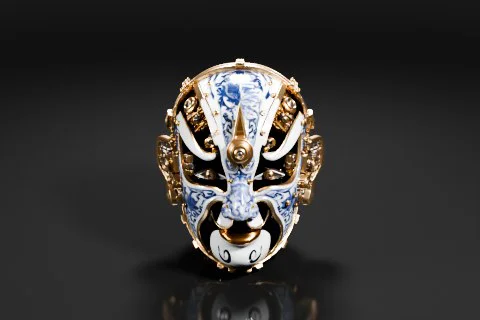 Close-up of a mask-like object 3D model preview