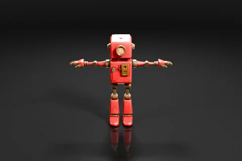 Photograph of a red robot with its arms stretched out in a dancing pose 3D model preview