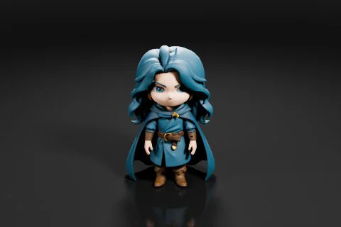 Figurine of a young girl with long blue hair 3D model preview