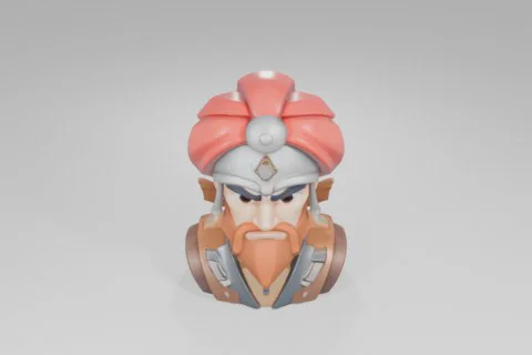 Stylized warrior character with a red turban, metal helmet, thick red beard 3D model preview