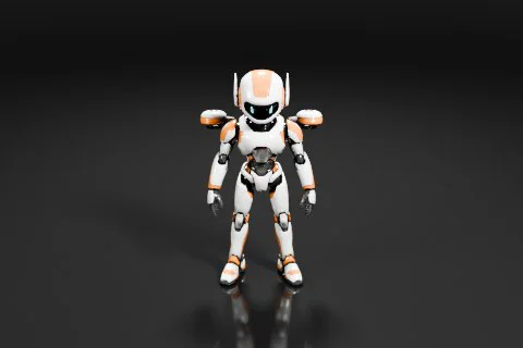 Robot standing on a black background 3D model preview