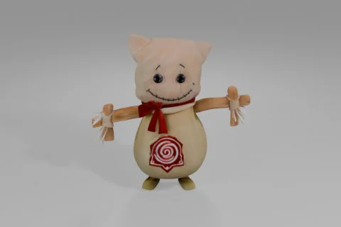Small stuffed toy in the shape of a pig 3D model preview