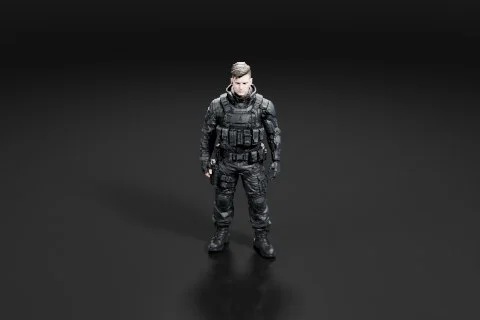 Soldier in full combat gear 3D model preview
