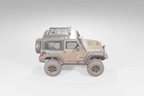 Beige-colored jeep with a roof rack on top 3D model preview