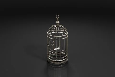 Small metal birdcage with a round opening at the top 3D model preview