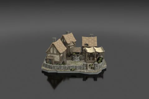 Modular fantasy village made with minimum 3d objects 3D model preview