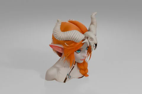 Female character with orange hair and horns on her head 3D model preview