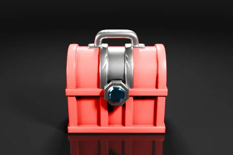 Red plastic toolbox with a silver handle and a blue gemstone in the center 3D model preview