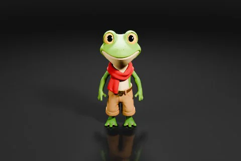 Green frog standing on a black background 3D model preview