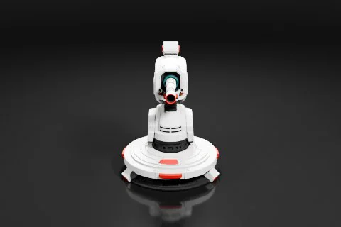 Small robot-like object with a white body and red accents 3D model preview