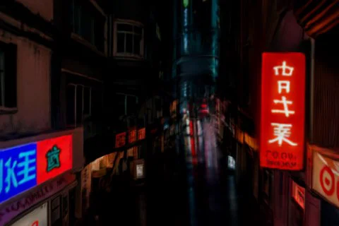 Narrow street at night, with buildings on either side 3D model preview