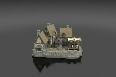 Modular fantasy village terrain kit tile 3D model preview