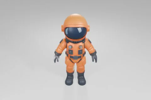 Character wearing a bright orange space suit with black gloves and boots 3D model preview