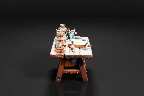 Small wooden table with a workbench on top of it 3D model preview
