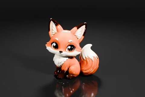 Cute chibi fox figurine, oversized fluffy tail, hand-painted toy aesthetic 3D model preview