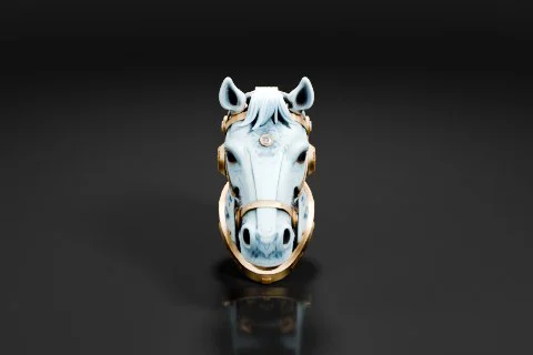 Close-up of a ring in the shape of a horse's head 3D model preview