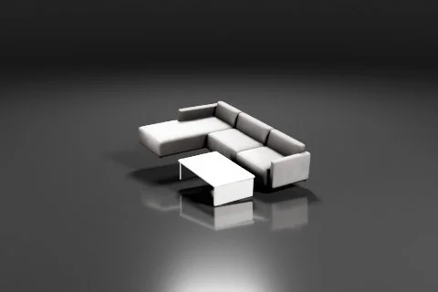 Large gray sectional sofa, white coffee table with books, vase of flowers 3D model preview