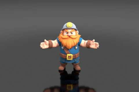 Cartoon character with a long orange beard and mustache 3D model preview