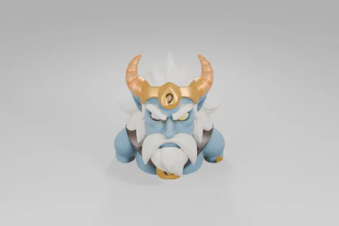 Blue-skinned character with glowing yellow eyes, large white beard, white hair 3D model preview