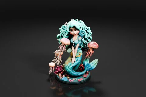 Figurine of a mermaid sitting on a rock 3D model preview