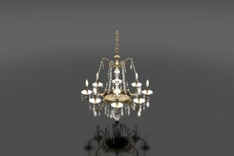 Chandelier with a gold-colored metal frame and six arms 3D model preview