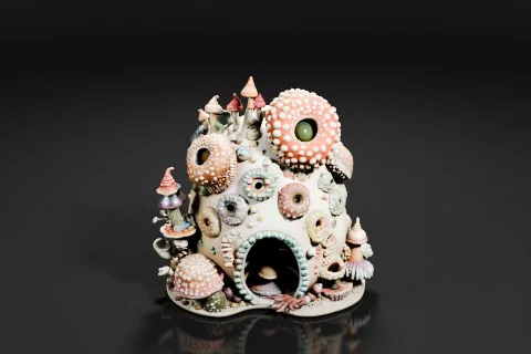 Small ceramic sculpture of a mushroom house 3D model preview