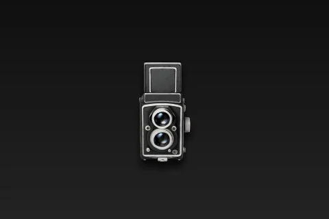 Black and white photograph of a vintage camera 3D model preview