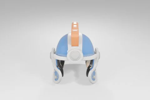 Blue and white helmet with an orange strap on top 3D model preview